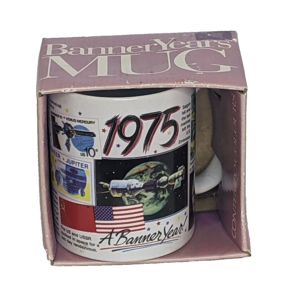 1975 Banner Year Mug Headline News History JAWS SNL NASA - Picture 1 of 6